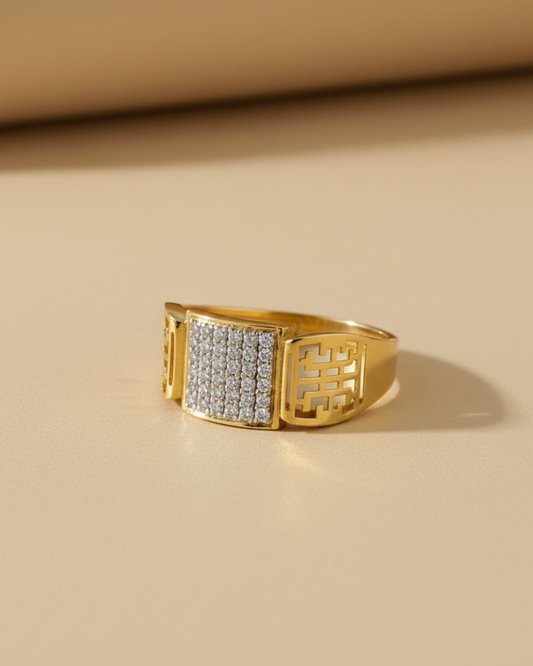 Luxury Patterned Gold Vermeil Pavé Ring