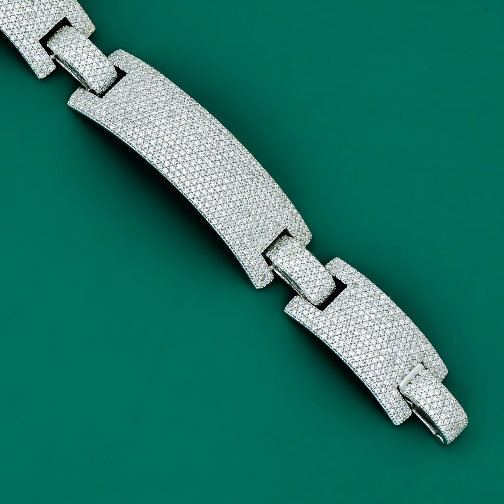 Titan Curve Men's Statement Bracelet – 925 Silver with Pave Zircon Links - Zentara jewels