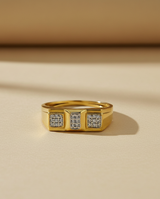 Premium Gold Vermeil Men's Ring With Three Diamond Blocks