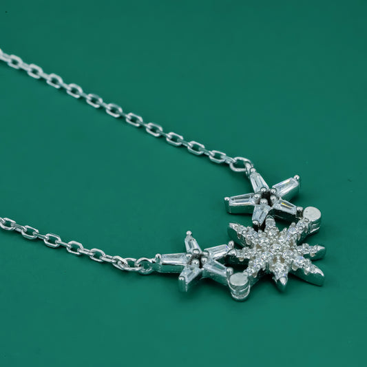 Starlight  Sparkle Pendant Necklace – Sterling Silver Zircon Charm - Zentara Jewels