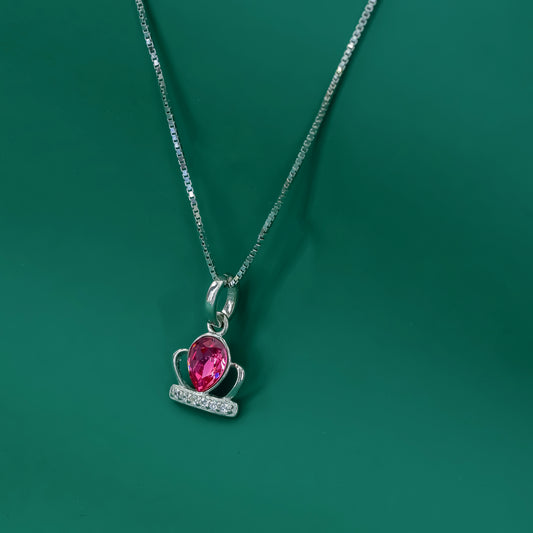 Royal Bloom Crown Pendant Necklace – Pink Zircon & Sterling Silver - Zentara Jewels