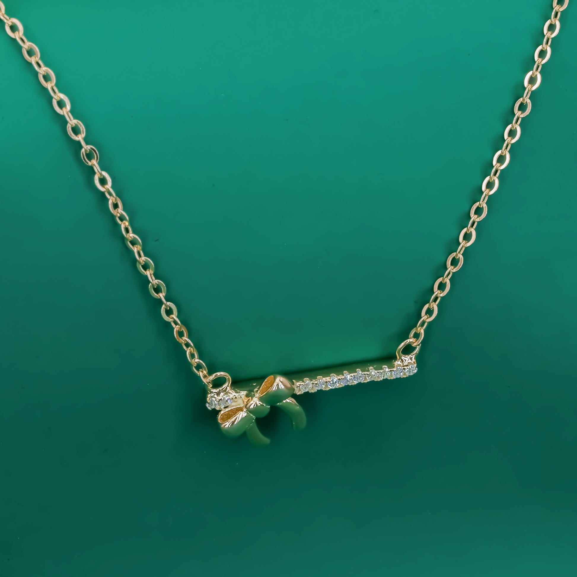 Rose Gold Bow Spark 925 Silver Pendant Necklace - Zentara Jewels