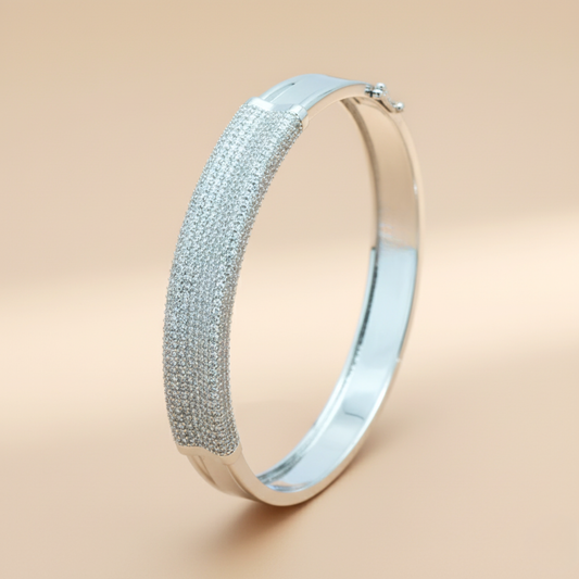 Sleek Iced Out Kada – Slimline 925 Silver Brilliance Band