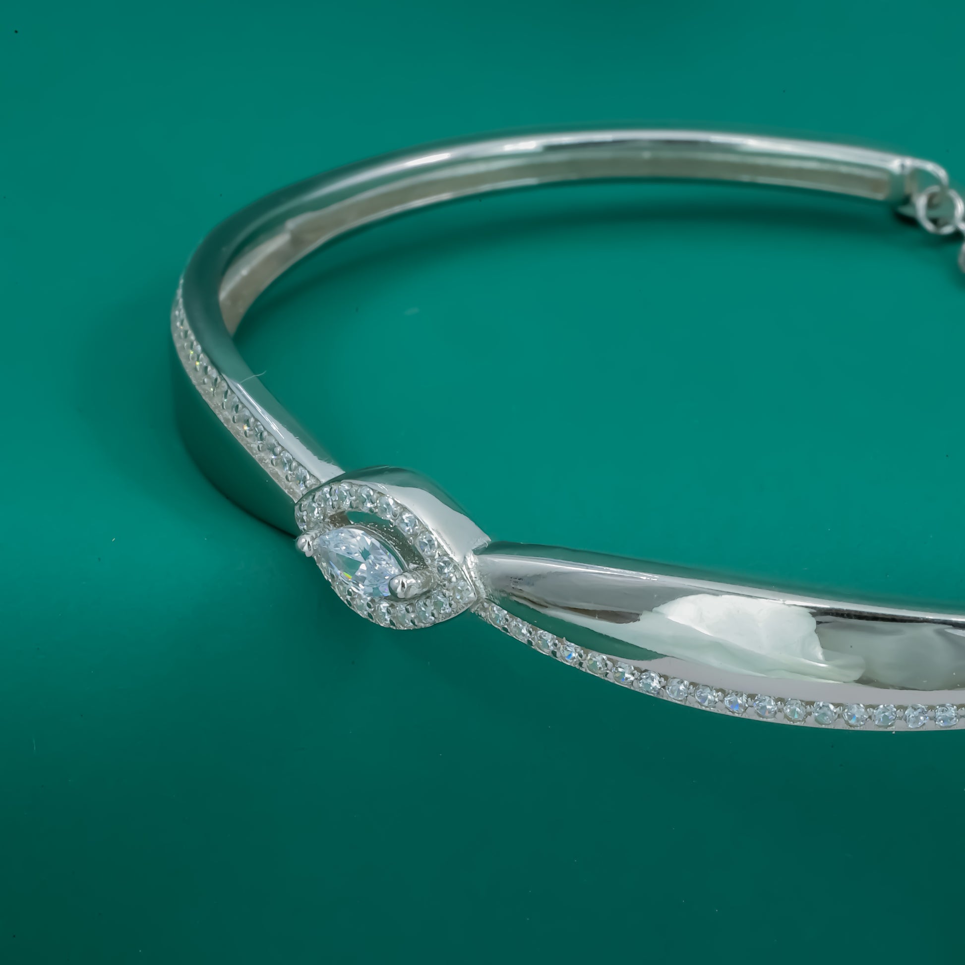 Marquise Eye Elegance Bracelet – Sterling Silver Zircon Bangle with Adjustable Chain - Zentara Jewels