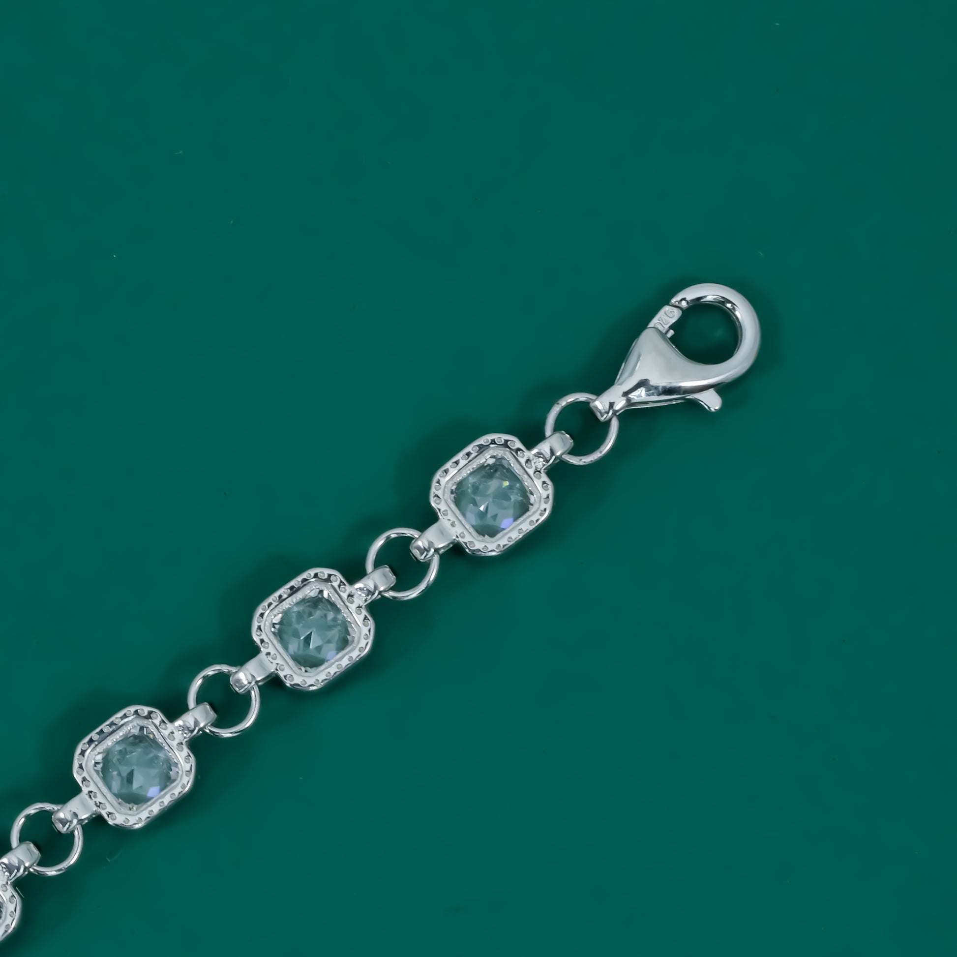 Vintage Ice-Link Bracelet – Sterling Silver with Cushion-Cut Blue Stones - Zentara Jewels