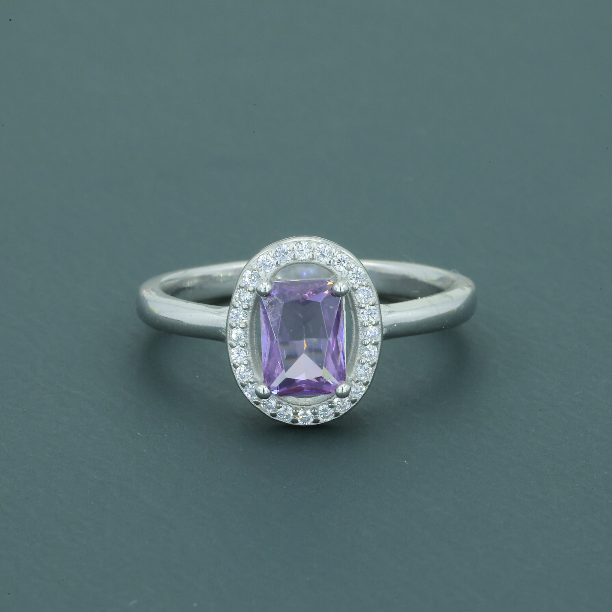 Amethyst Halo Elegance Ring in 925 Silver - Zentara Jewels