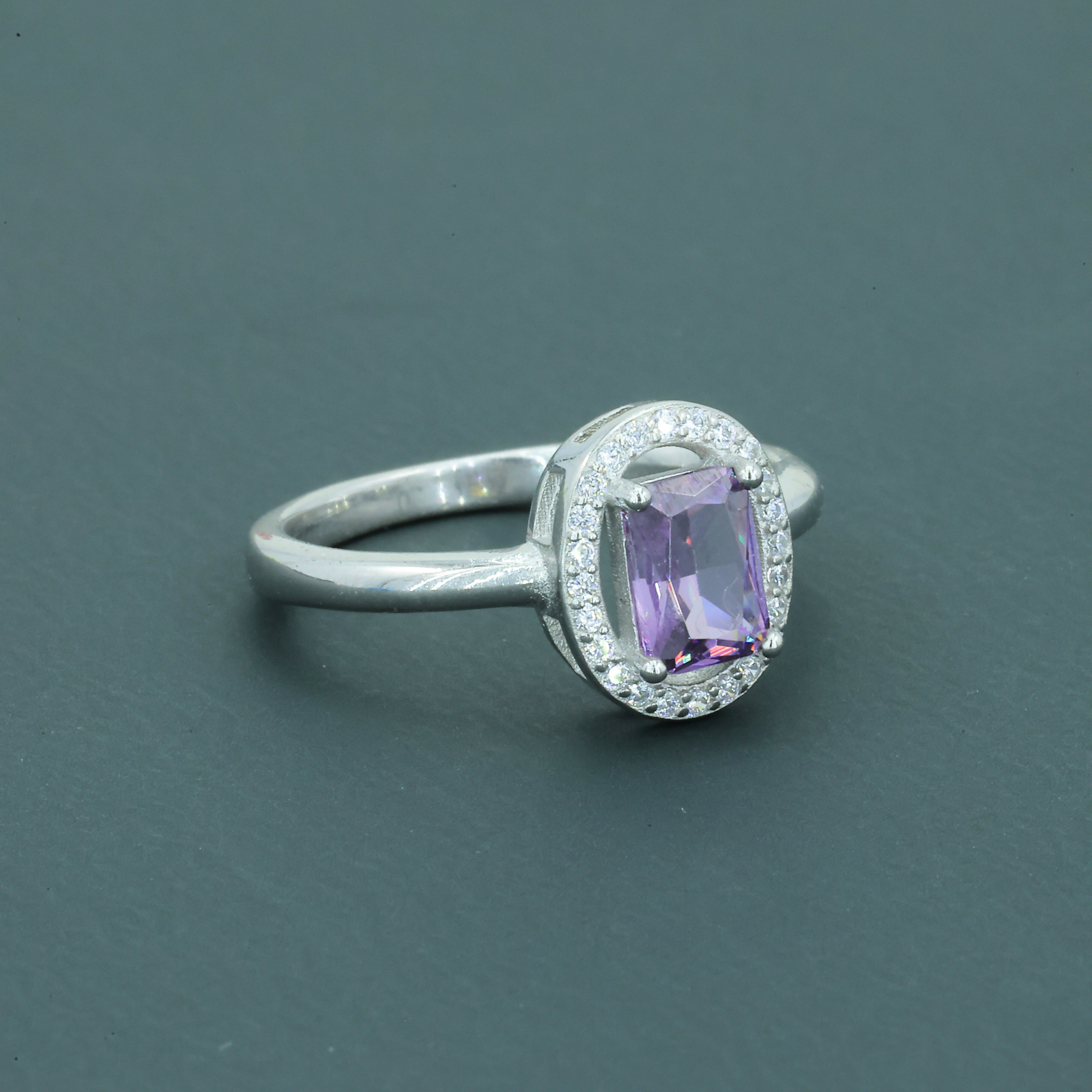 Amethyst Halo Elegance Ring in 925 Silver - Zentara Jewels